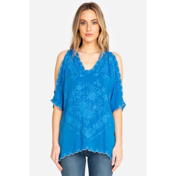 Johnny Was Kelly Cold Shoulder Blouse in Green - Picture 2 of 10